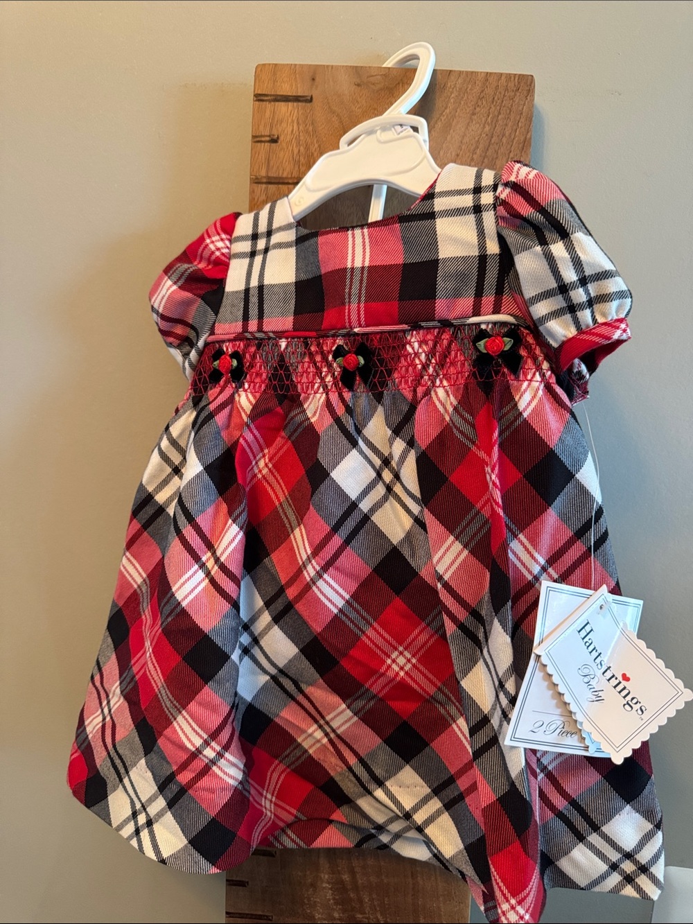Hartstrings Red, Black & White Plaid Smocked Baby Dress